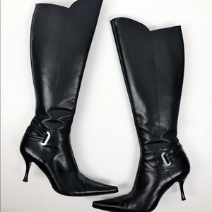 Bebe |  Black Pointed Toe Knee High Leather Boots